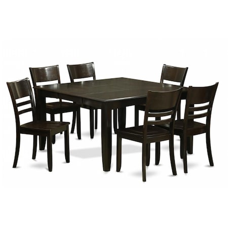 East West Furniture 7 Piece Dining Set-Dining Table With Leaf and 6 Dinette Chairs PFLY7-CAP-W